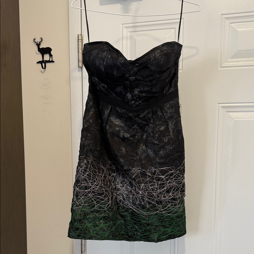 Minuet Petite Black and Green Mini Dress